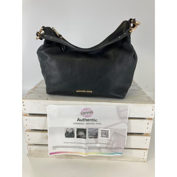 MICHAEL KORS, MEDIUM BLACK PEBBLED LEATHER SHOULDER BAG (ASIS) - Picture 1 of 16